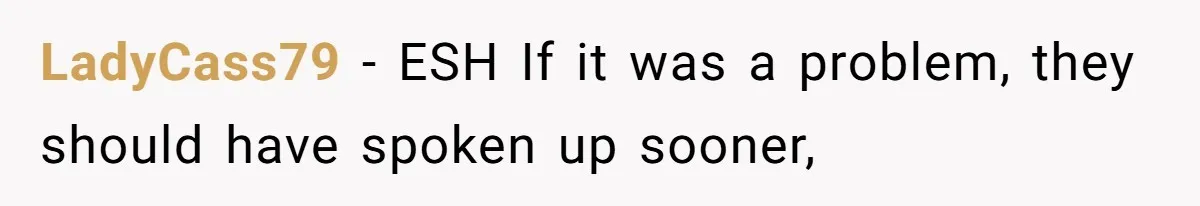 LadyCass79 − ESH If it was a problem, they should have spoken up sooner,