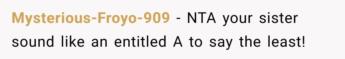 My Sister Has Savings and I Have Two Jobs, So Why Am I Buying Her Diapers? Mysterious-Froyo-909 − NTA your sister sound like an entitled A to say the least!