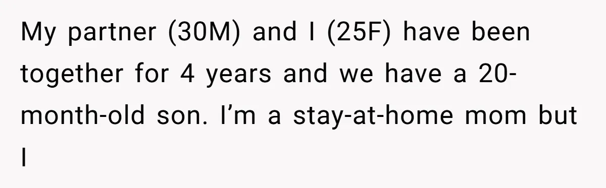 My partner (30M) and I (25F) have been together for 4 years and we have a 20-month-old son. I’m a stay-at-home mom but I