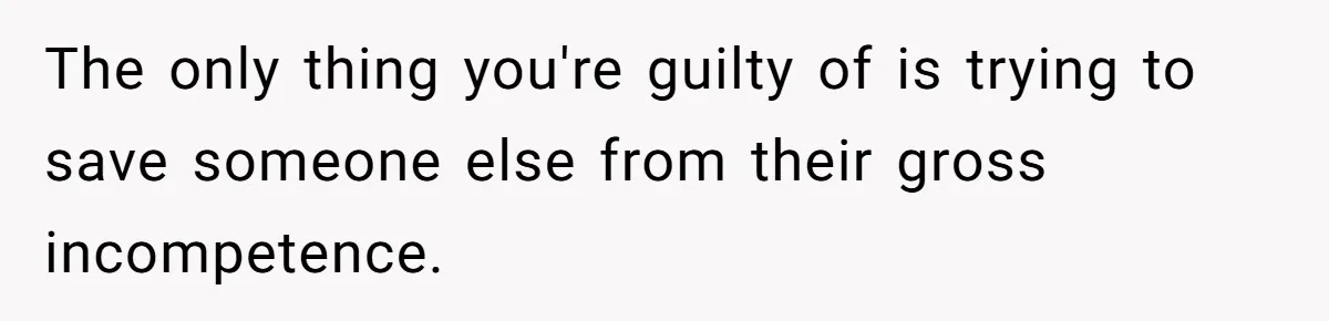 The only thing you're guilty of is trying to save someone else from their gross incompetence.