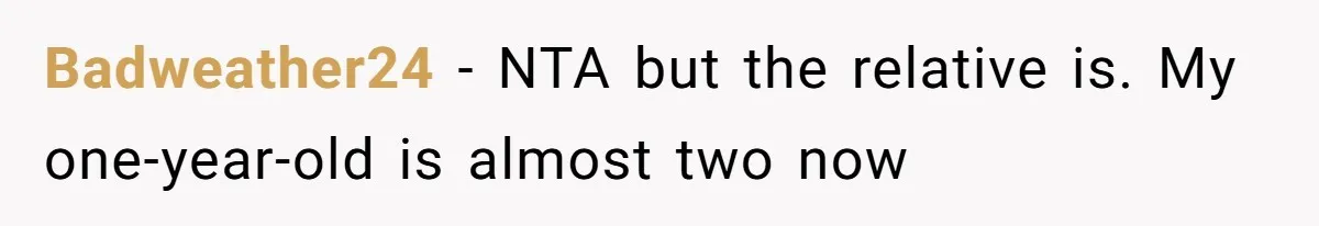 Badweather24 − NTA but the relative is. My one-year-old is almost two now