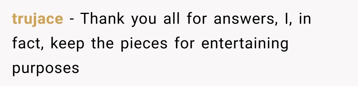 trujace − Thank you all for answers, I, in fact, keep the pieces for entertaining purposes