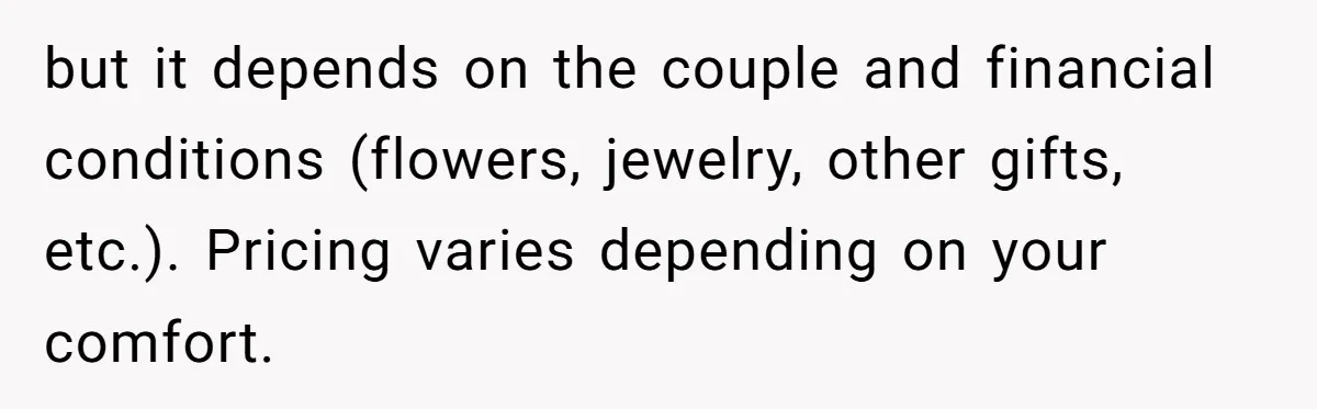 but it depends on the couple and financial conditions (flowers, jewelry, other gifts, etc.). Pricing varies depending on your comfort.