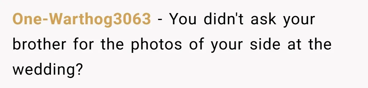 One-Warthog3063 − You didn't ask your brother for the photos of your side at the wedding?