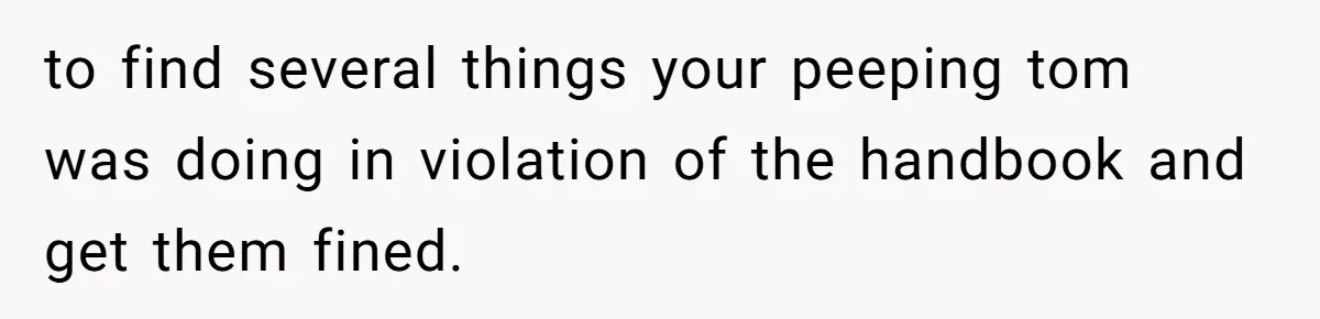 to find several things your peeping tom was doing in violation of the handbook and get them fined.