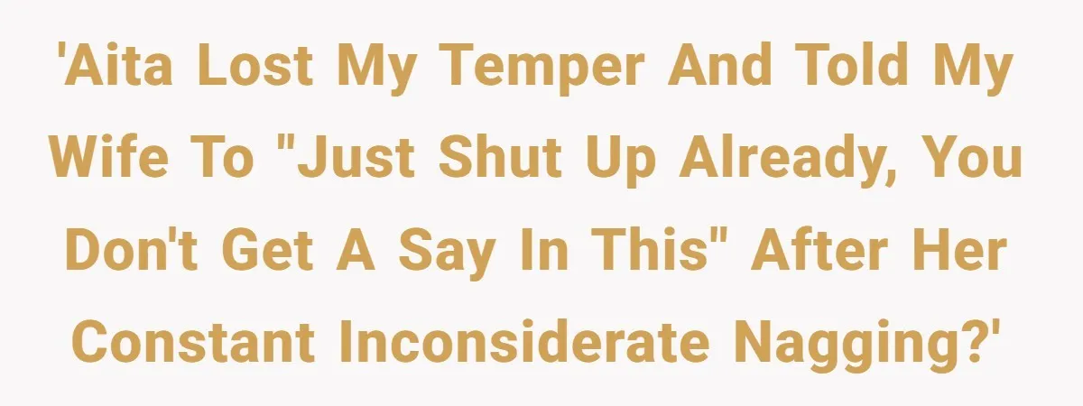 'AITA lost my temper and told my wife to "just shut up already, you don't get a say in this" after her constant inconsiderate nagging?'