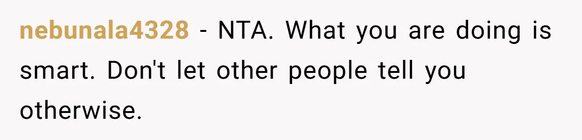 nebunala4328 − NTA. What you are doing is smart. Don't let other people tell you otherwise.