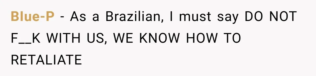 BIue-P − As a Brazilian, I must say DO NOT F__K WITH US, WE KNOW HOW TO RETALIATE