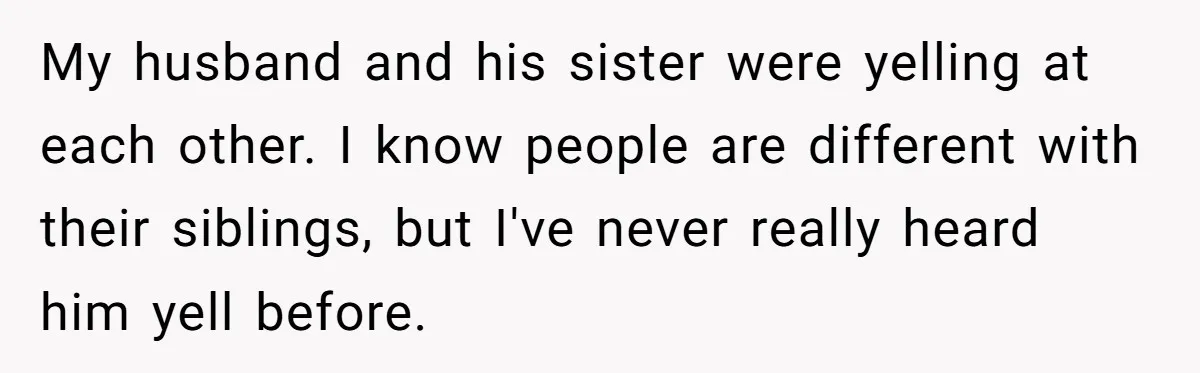 My husband and his sister were yelling at each other. I know people are different with their siblings, but I've never really heard him yell before.