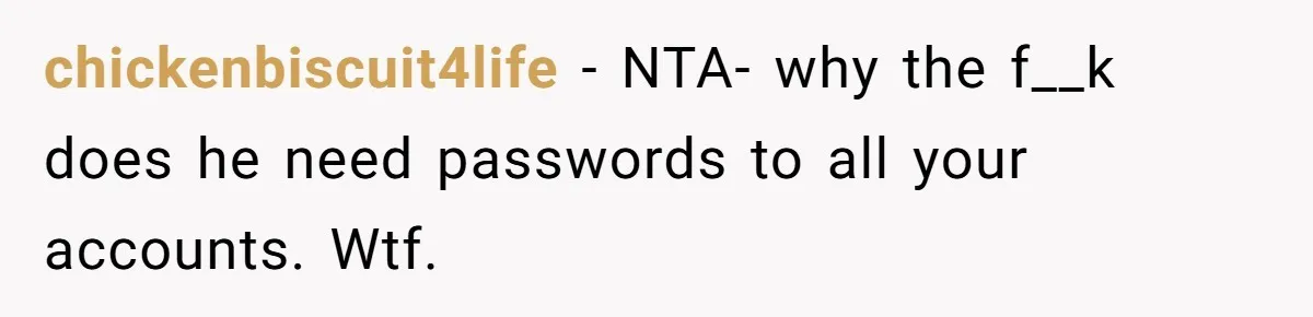 chickenbiscuit4life − NTA- why the f__k does he need passwords to all your accounts. Wtf.