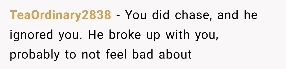 TeaOrdinary2838 − You did chase, and he ignored you. He broke up with you, probably to not feel bad about