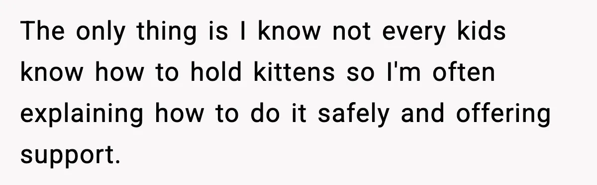 The only thing is I know not every kids know how to hold kittens so I'm often explaining how to do it safely and offering support.