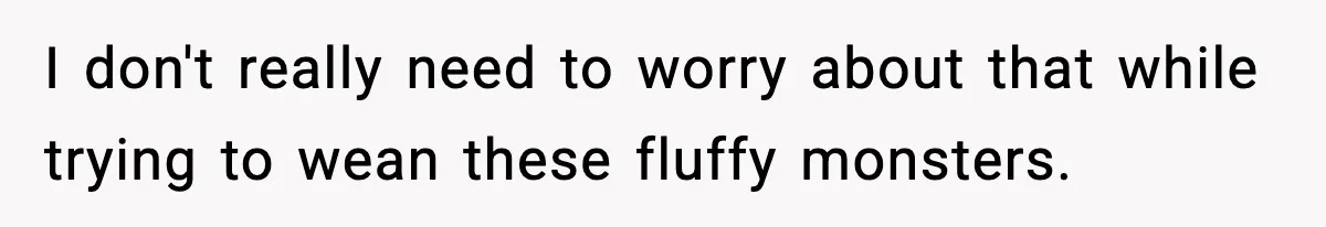 I don't really need to worry about that while trying to wean these fluffy monsters.