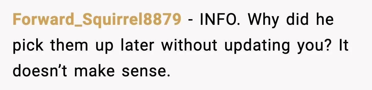 Husband Says “It’s Your Job,” Then Gets Mad When She Handles It Forward_Squirrel8879 - INFO. Why did he pick them up later without updating you? It doesn’t make sense.