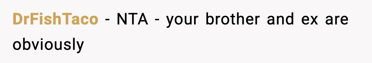 DrFishTaco − NTA - your brother and ex are obviously