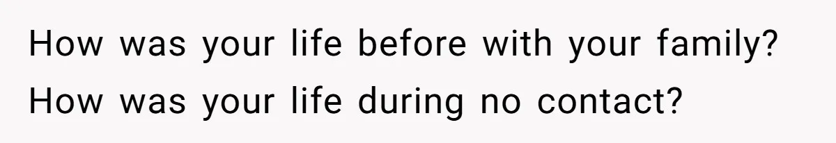 How was your life before with your family? How was your life during no contact?