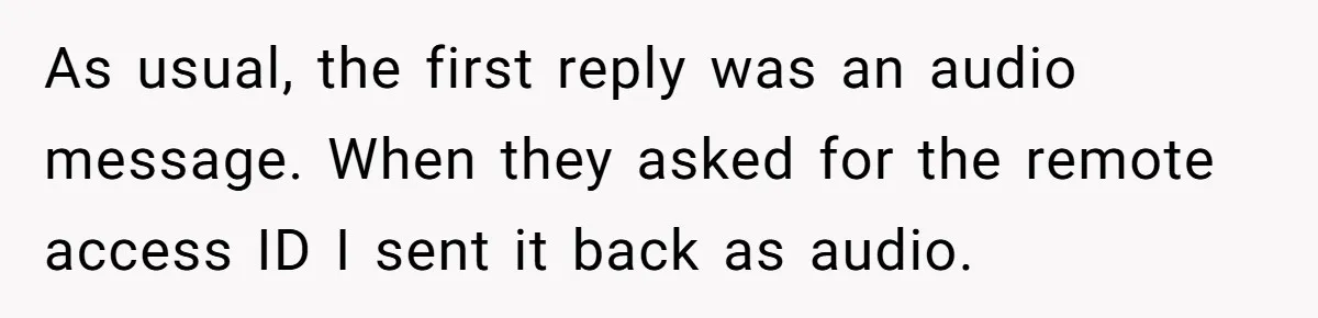 As usual, the first reply was an audio message. When they asked for the remote access ID I sent it back as audio.