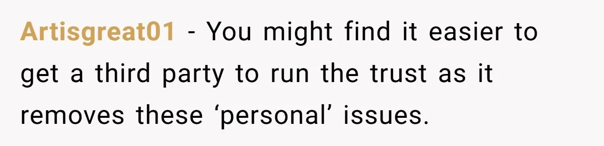 Executor Refuses To Release Grandma’s College Fund To Niece After She Fails To Meet GPA Requirement Artisgreat01 − You might find it easier to get a third party to run the trust as it removes these ‘personal’ issues.