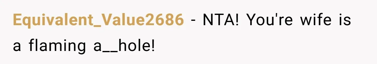 Equivalent_Value2686 − NTA! You're wife is a flaming a__hole!