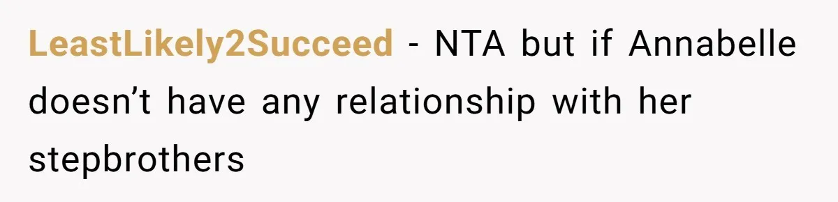 LeastLikely2Succeed − NTA but if Annabelle doesn’t have any relationship with her stepbrothers
