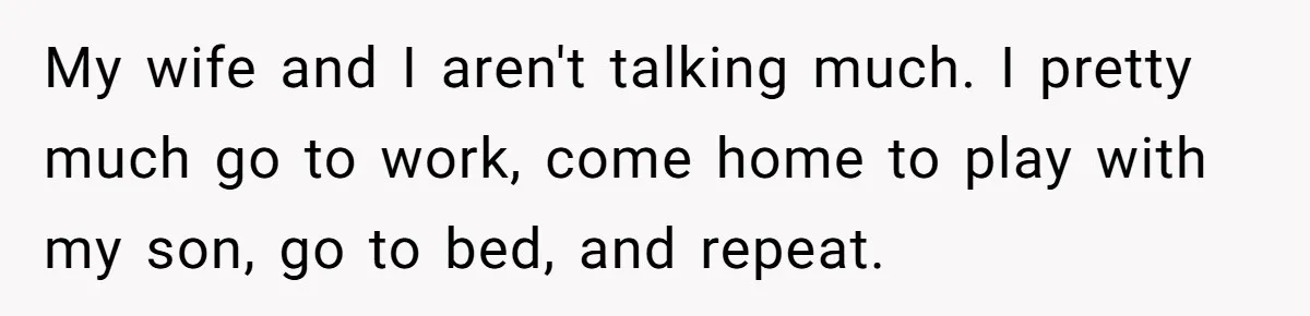 Dad Bans In-Laws From Babysitting After They Secretly Baptize His Son My wife and I aren't talking much. I pretty much go to work, come home to play with my son, go to bed, and repeat.