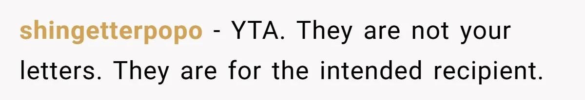 shingetterpopo − YTA. They are not your letters. They are for the intended recipient.