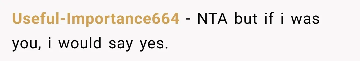 Useful-Importance664 − NTA but if i was you, i would say yes.