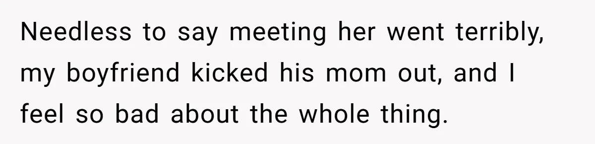 Needless to say meeting her went terribly, my boyfriend kicked his mom out, and I feel so bad about the whole thing.