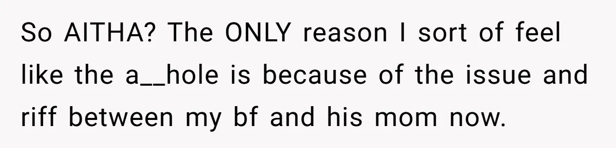 So AITHA? The ONLY reason I sort of feel like the a__hole is because of the issue and riff between my bf and his mom now.