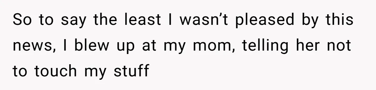 So to say the least I wasn’t pleased by this news, I blew up at my mom, telling her not to touch my stuff
