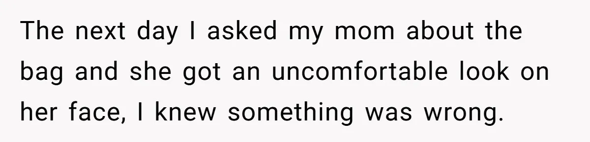 The next day I asked my mom about the bag and she got an uncomfortable look on her face, I knew something was wrong.