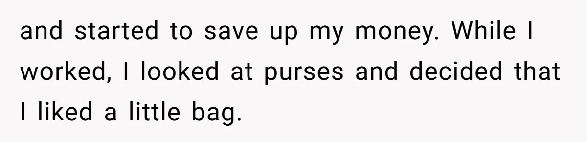 and started to save up my money. While I worked, I looked at purses and decided that I liked a little bag.