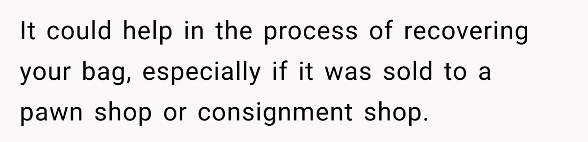 It could help in the process of recovering your bag, especially if it was sold to a pawn shop or consignment shop.