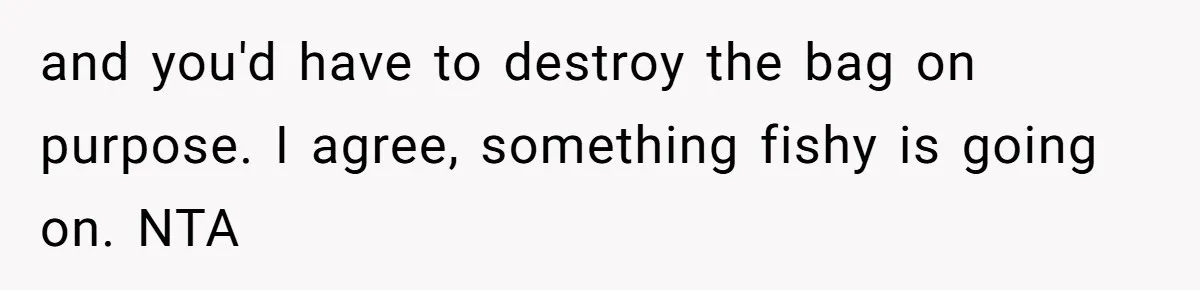 and you'd have to destroy the bag on purpose. I agree, something fishy is going on. NTA