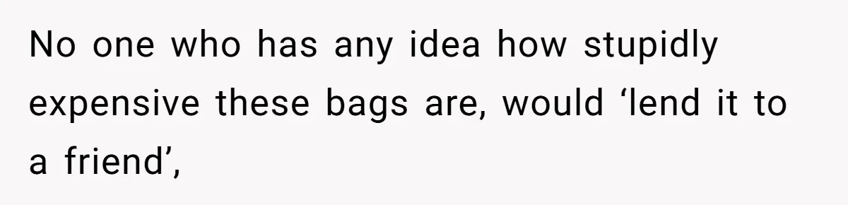 No one who has any idea how stupidly expensive these bags are, would ‘lend it to a friend’,