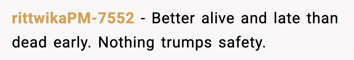 rittwikaPM-7552 - Better alive and late than dead early. Nothing trumps safety.