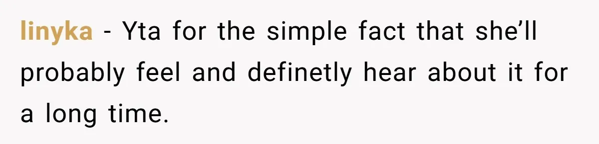 linyka − Yta for the simple fact that she’ll probably feel and definetly hear about it for a long time.