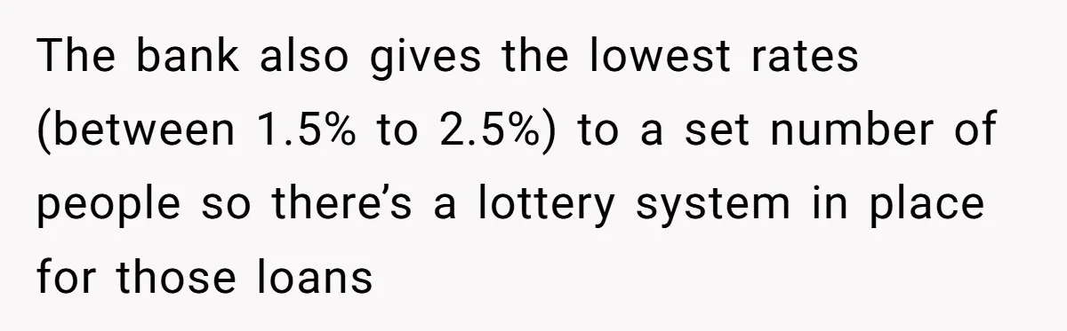 The bank also gives the lowest rates (between 1.5% to 2.5%) to a set number of people so there’s a lottery system in place for those loans