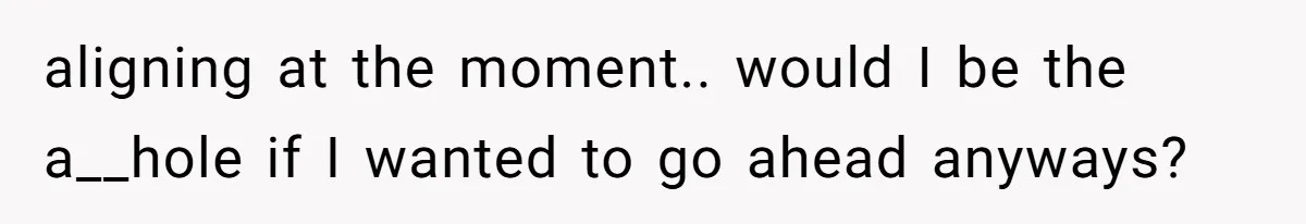 aligning at the moment.. would I be the a__hole if I wanted to go ahead anyways?