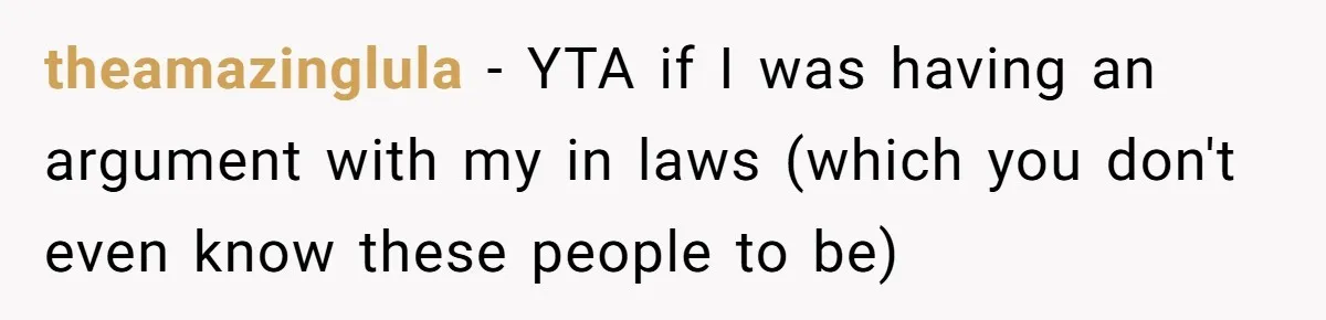 theamazinglula − YTA if I was having an argument with my in laws (which you don't even know these people to be)