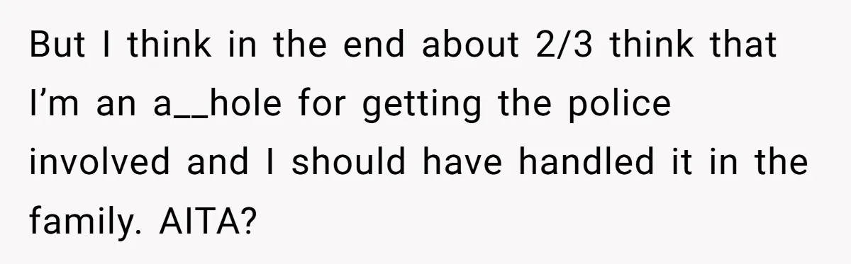 But I think in the end about 2/3 think that I’m an a__hole for getting the police involved and I should have handled it in the family. AITA?
