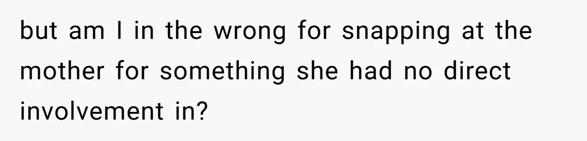 but am I in the wrong for snapping at the mother for something she had no direct involvement in?