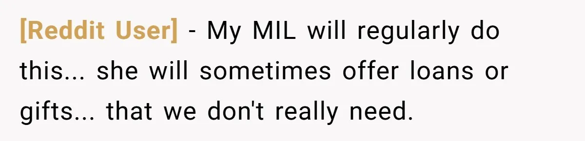 [Reddit User] − My MIL will regularly do this... she will sometimes offer loans or gifts... that we don't really need.