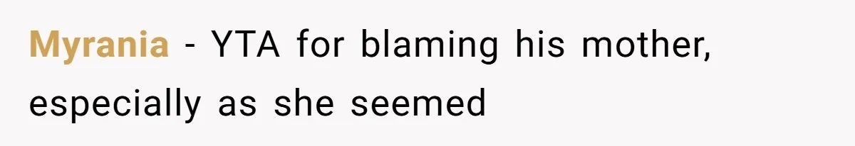 Myrania − YTA for blaming his mother, especially as she seemed