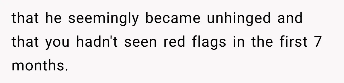 that he seemingly became unhinged and that you hadn't seen red flags in the first 7 months.
