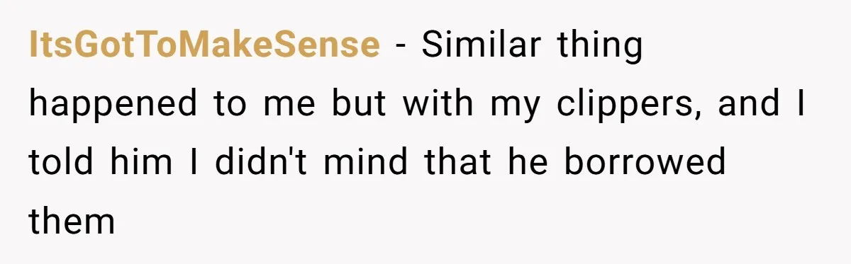 ItsGotToMakeSense − Similar thing happened to me but with my clippers, and I told him I didn't mind that he borrowed them