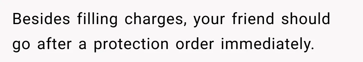 Besides filling charges, your friend should go after a protection order immediately.