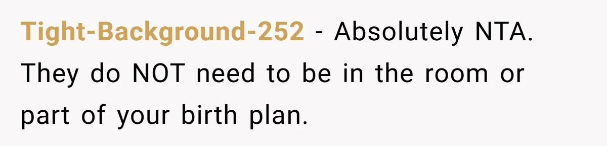 Woman Carrying Her BIL’s Baby Refuses Unmedicated Water Birth, Now Everyone’s Furious Tight-Background-252 − Absolutely NTA. They do NOT need to be in the room or part of your birth plan.