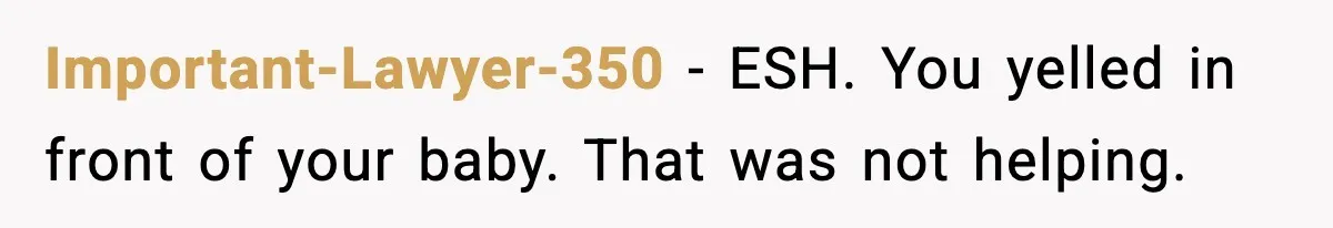 Important-Lawyer-350 - ESH. You yelled in front of your baby. That was not helping.