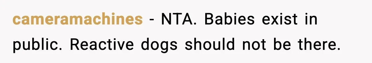 cameramachines - NTA. Babies exist in public. Reactive dogs should not be there.